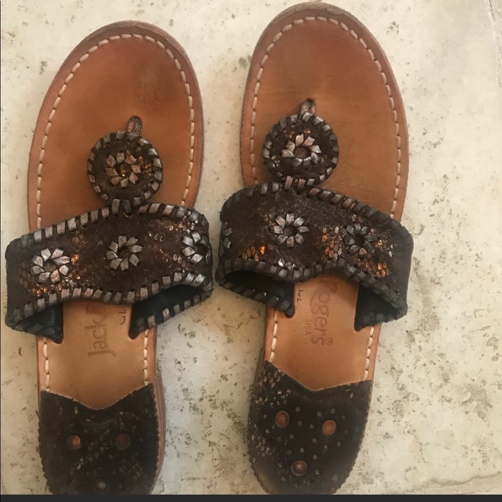 Dark brown faux snake skin jack Rogers